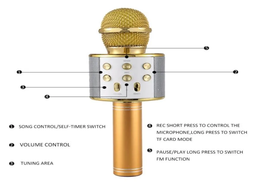 전문 Bluetooth 무선 마이크 스피커 핸드 헬드 마이크 가라오케 마이크 음악 플레이어 노래 레코더 KTV 마이크 NE4970600