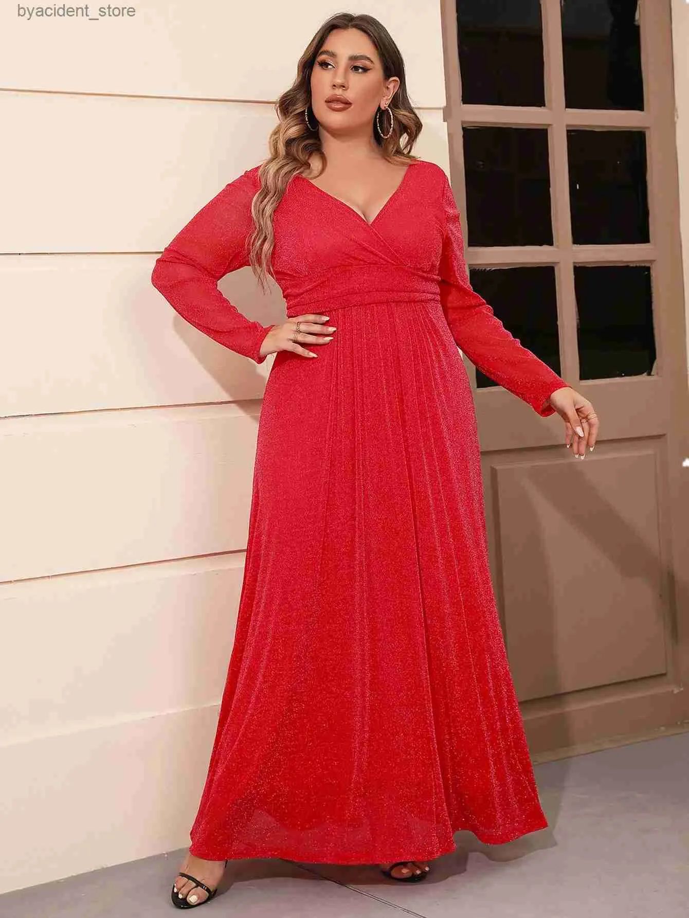 Urbain Sexy robes de grande taille nouveauté à manches longues col en V maille soirée robes formelles pour les femmes L240309