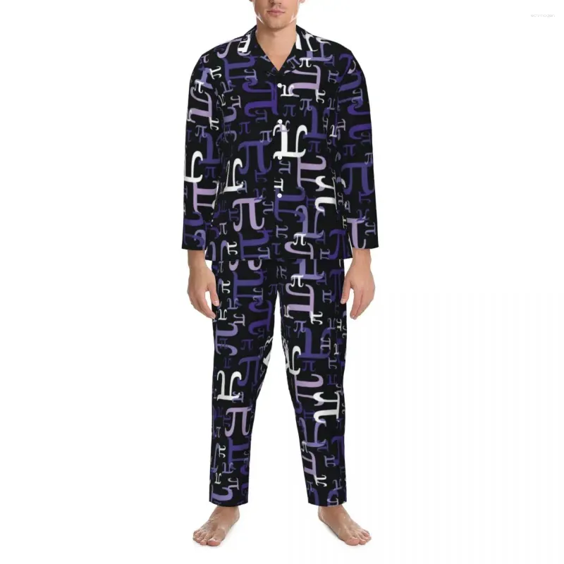 Men's Sleepwear Pajamas Men Purple Math Print Bedroom Pieces Of Pi 2 Piece Vintage Pajama Set Long Sleeves Warm Oversized Home Suit