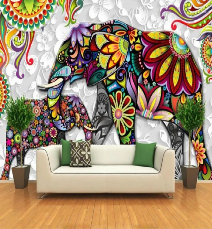 Papiers peints 3D décor à la maison thaïlande éléphants papier peint Mural pour salon chambre TV fond murs Papel De Parede 3D15975905