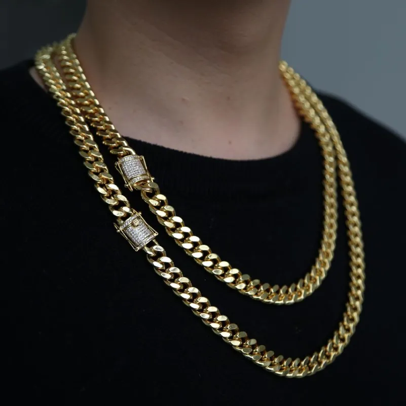 Hip hop cuban chain necklace 5A cz paved clasp for men jewelry with gold filled long chains Miami necklaces mens jewelry283W