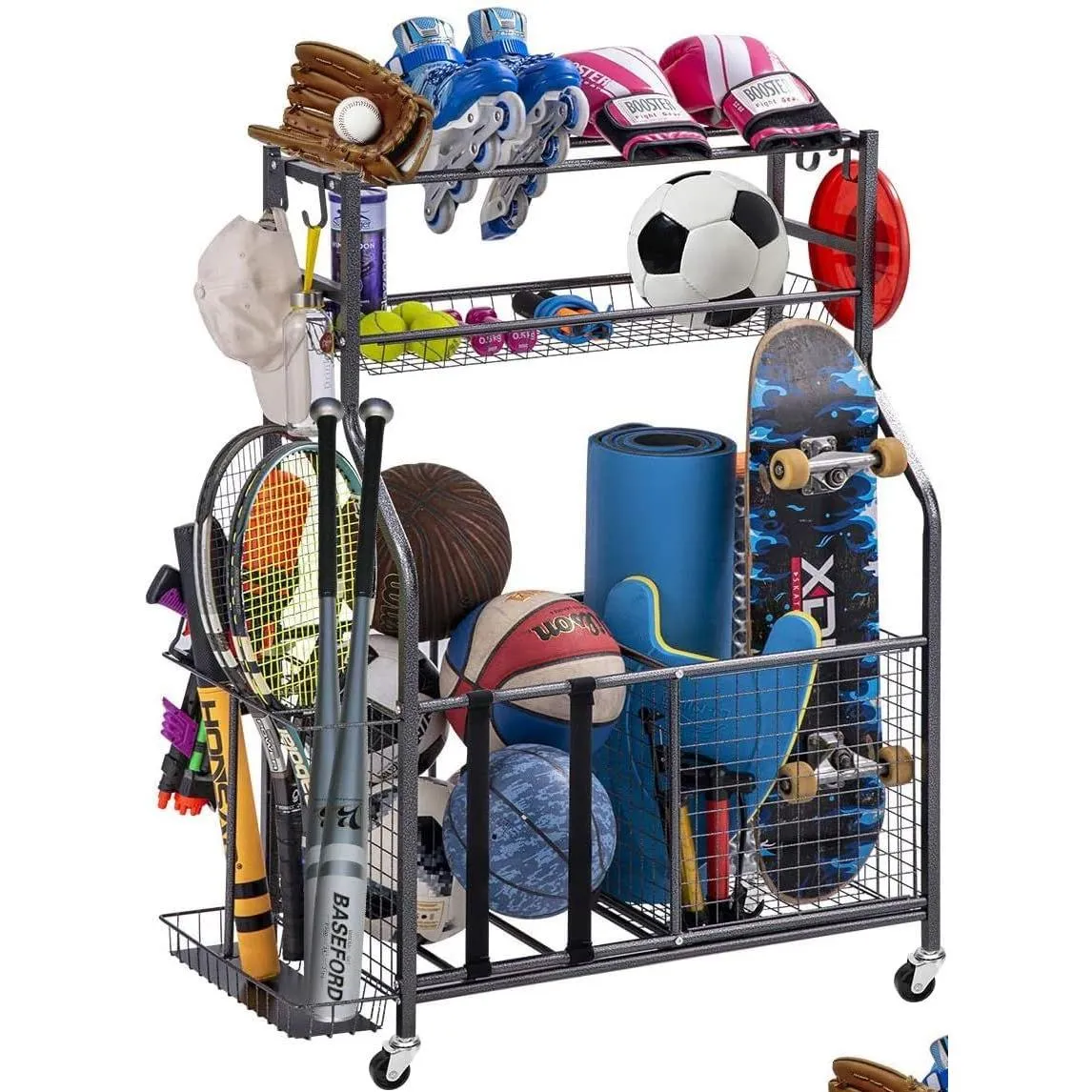Other Sporting Goods Garage Sports Equipment Storage Organizer With Baskets And Hooks - Easy To Assemble Ball Gear Rack Holds Basket Dhjn0