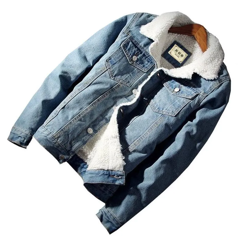 Giacche da uomo Collo in pelliccia Giacca di jeans da uomo Inverno caldo pile Jean Giacche Uomo Casual Copia Sherpa Cappotti da uomo Capispalla Cowboy Bomber Clo Dhqwk