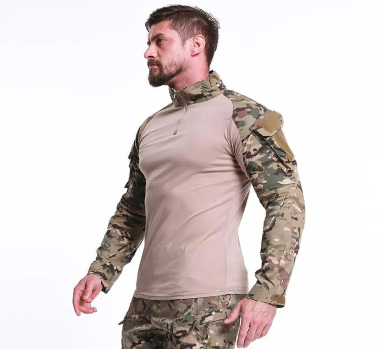 Hombres Camisa de combate táctico Camuflaje Manga larga Cremallera Casual Caza Pesca Ciclismo Tops Ropa Outwear Deportes Paintball Airso1233440