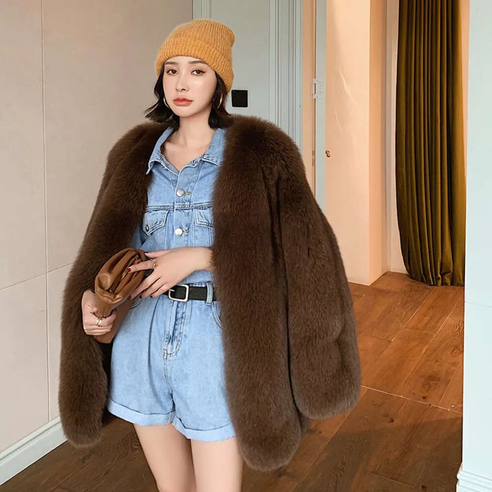 Full Skin Fox Grass Women's Mid Length Black Fur Coat 2023 Winter New Look Slimming 963917