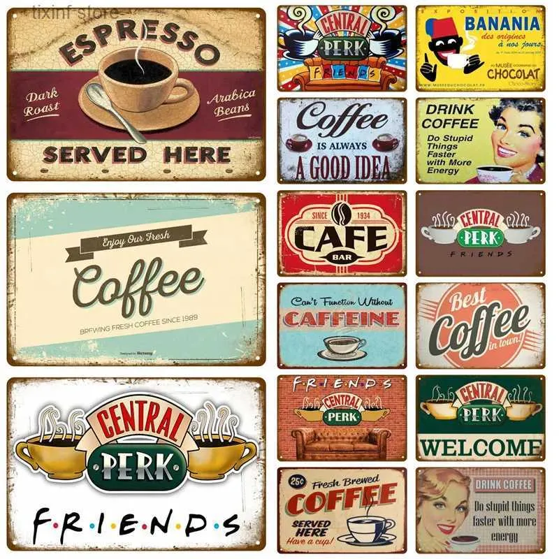 Metallmålning Retro Metal Sign Coffee Tin Sign Metal Väggdekorationer Vintage Cafe Wall Plaque Retro Club Pub Bar Poster Decor Art målning T240309