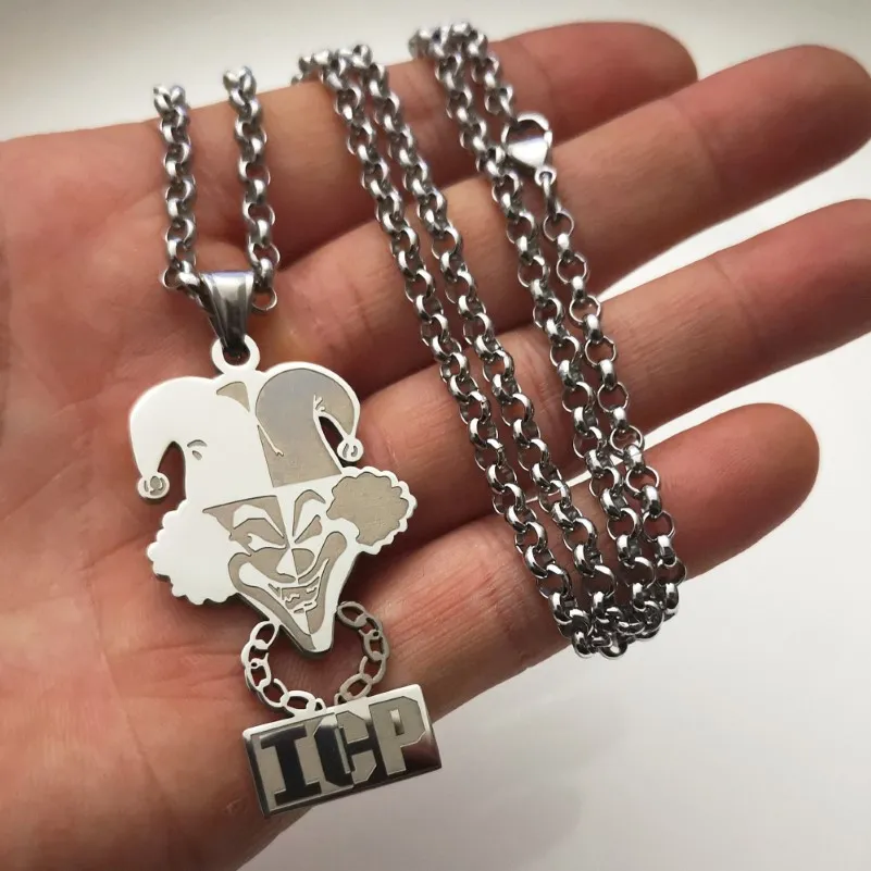 Hög polerad silver rostfritt stål ICP -clown Twiztid Pendant Charm Necklace 4mm 24inch Rolo Chain Jugallo för Mens1810