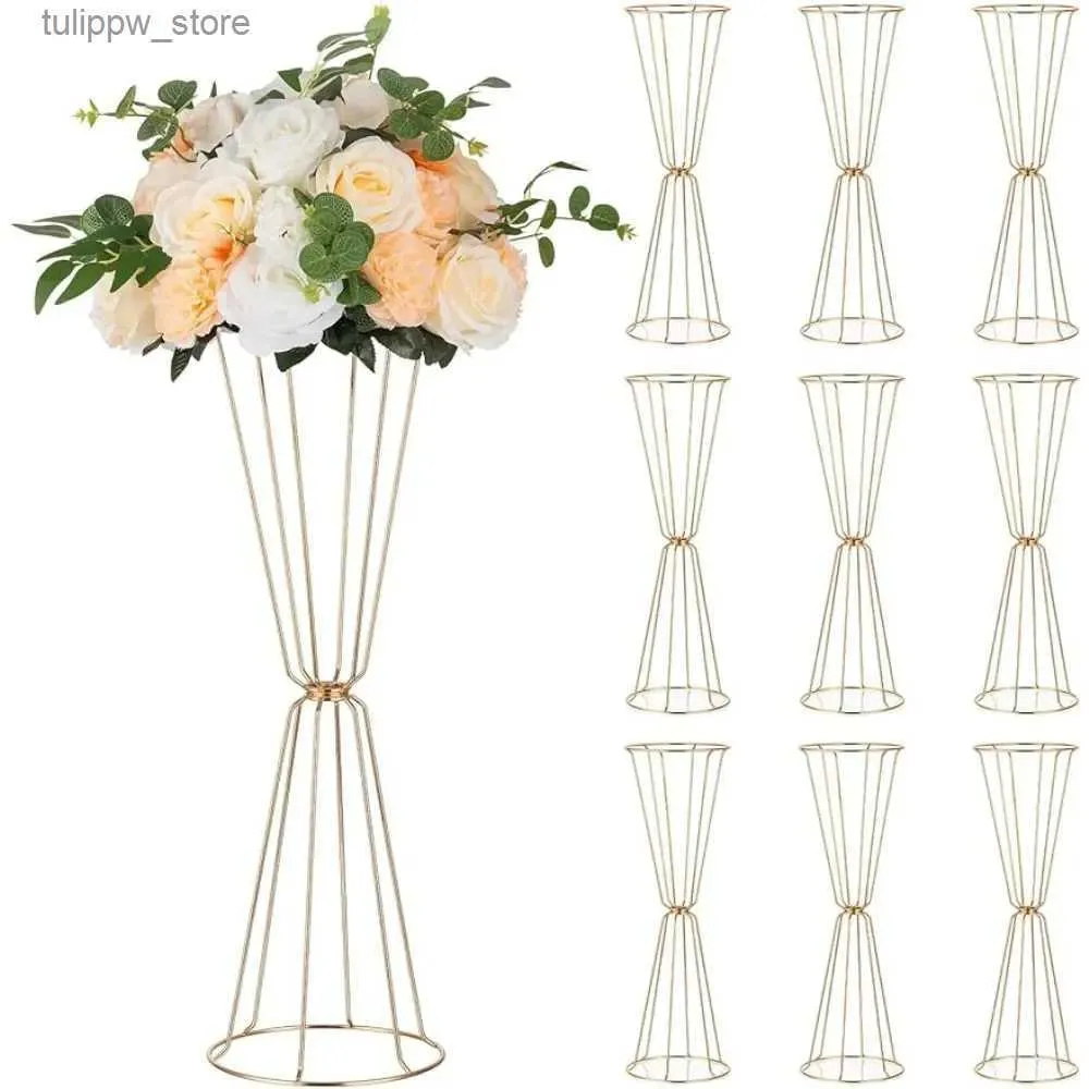 Vasen, goldene Vasen für Hochzeitsdekorationen – 10er-Set, hoch für Tisch, 59,9 cm, Metallblume für Hochzeit, Party, Zuhause, Blumen, frachtfrei, L240309