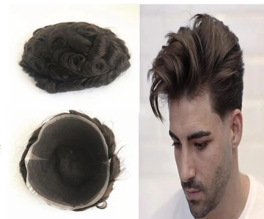 Human Hair Toupee Full Lace Topuee For Men All Swiss Lace Mens Toupee Replacement System Durable Breathable 8x10 Brown Men Hair Ha5847478