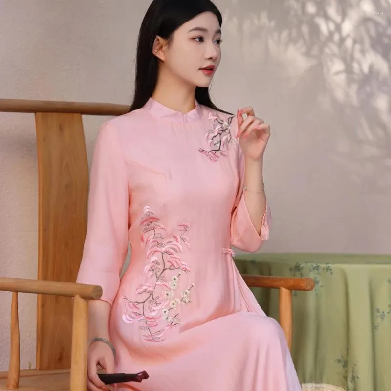 Ethnische Kleidung High-End Frühling Sommer Chinesischen Stil Qipao Kleid Frauen Elegante Stickerei Dame Cheongsam Weibliche S-XXL