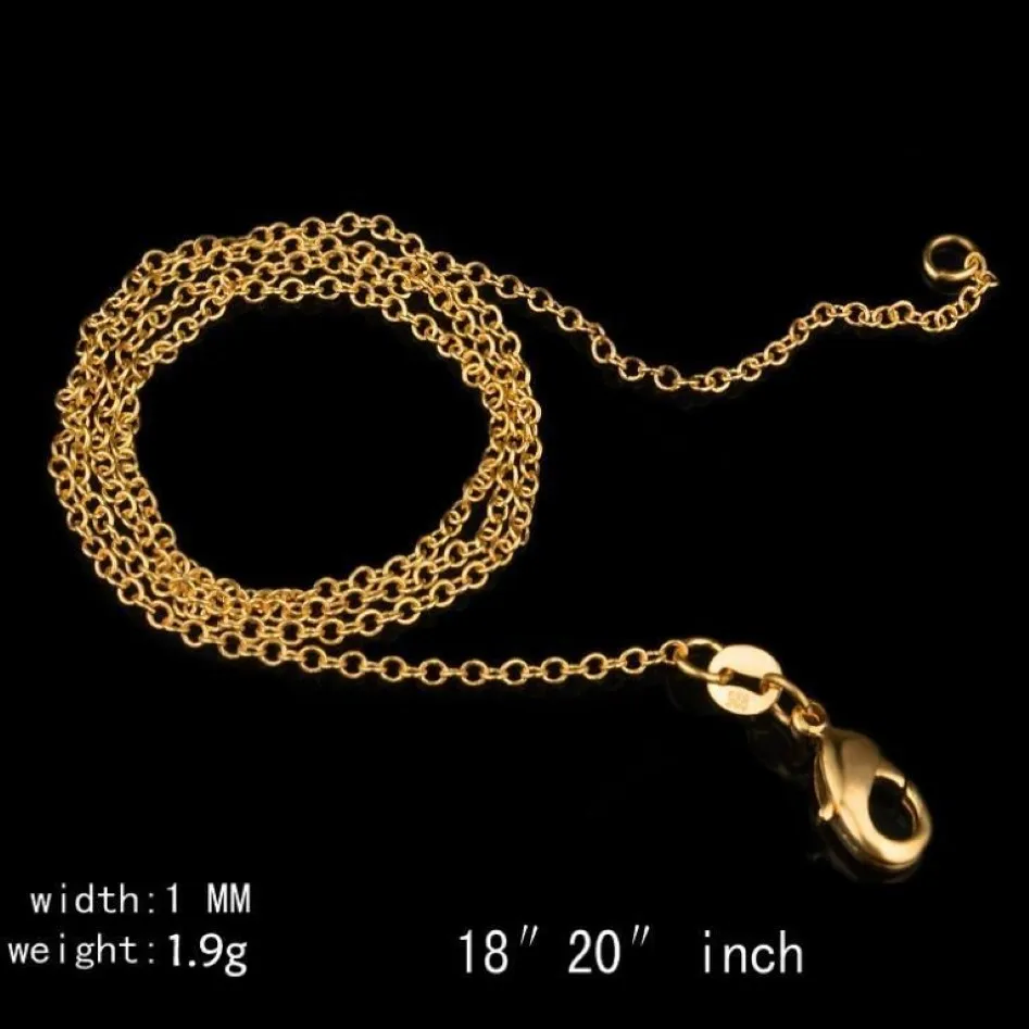 Moda 1MM placcato oro 18 carati argento sterling 925 collana a catena O catena di gioielli fai da te oro rosa 18-24 pollici211E