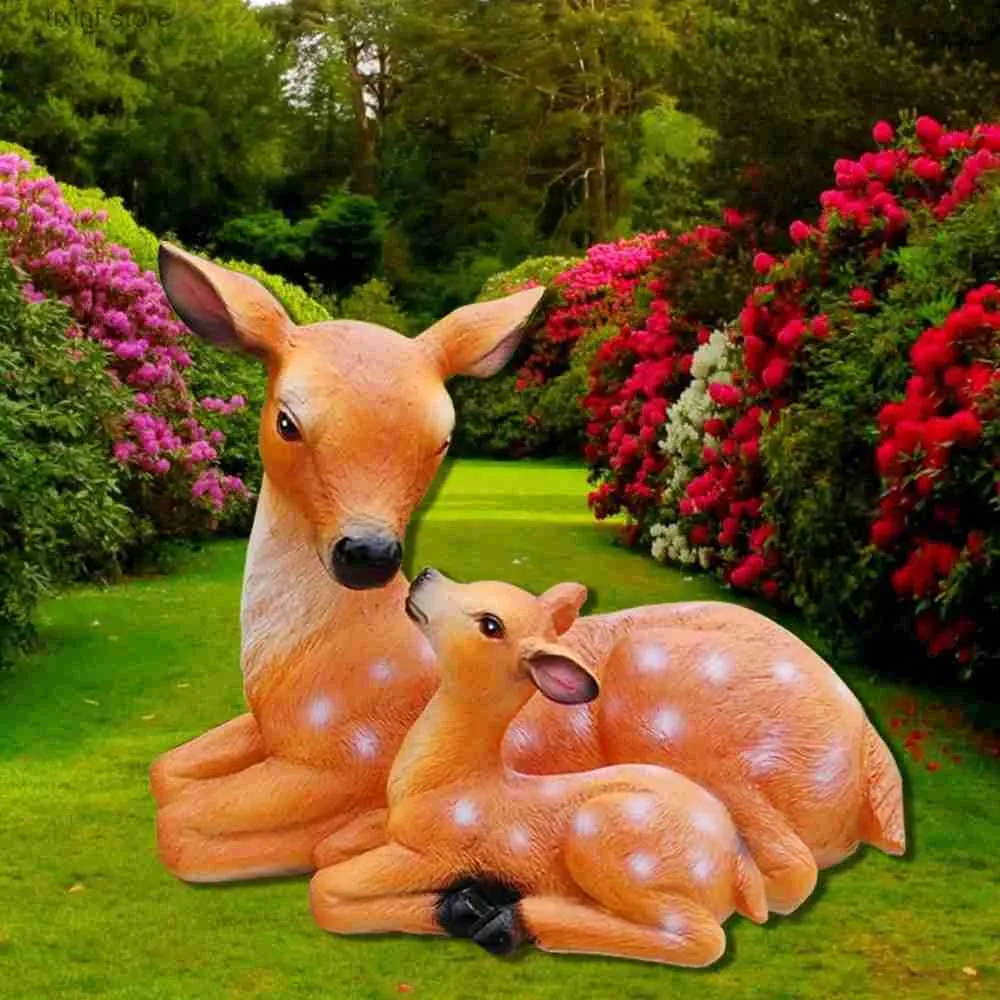 Decorações de jardim Estátuas de veados de animais de jardim Escultura realista Mães Love Doe e Fawn Buck Stag Rena Jardim ao ar livre Quintal Enfeites de gramado T240309