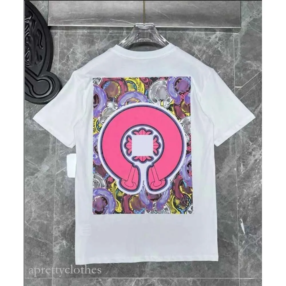 クロムTシャツメンズシャツChromees Hearts Tシャツ高品質のブランドクルーネック短袖トップTシャツカジュアルホースシューサンスクリットクロスプリントシャツ150