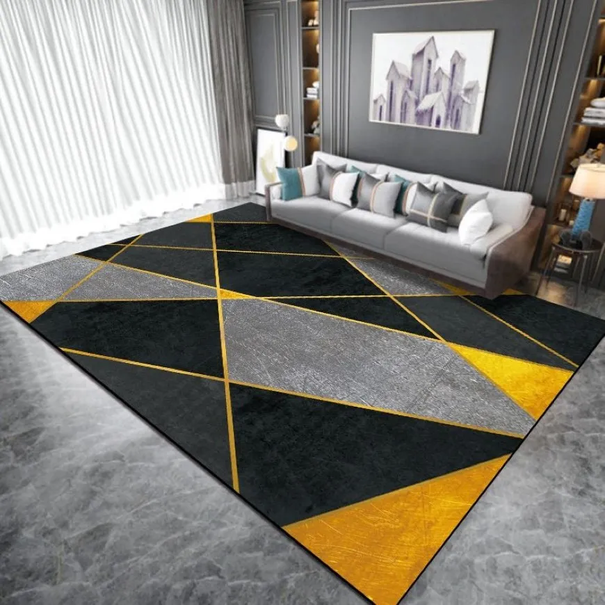 Black Yellow Carpets Geometric Carpet and Rug Nordic Style Living Room Kids Bedroom Bedside Non-Slip Floor Mat Kitchen Bathroom Ar252L
