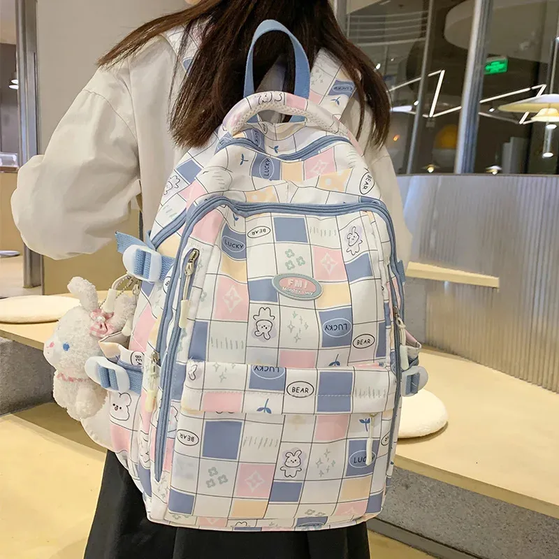 DCIMOR Stampa di cartoni animati Zaino da donna in nylon impermeabile Borsa da viaggio con tasche multiple per ragazze Zaino di grande capacità per ragazze 240304