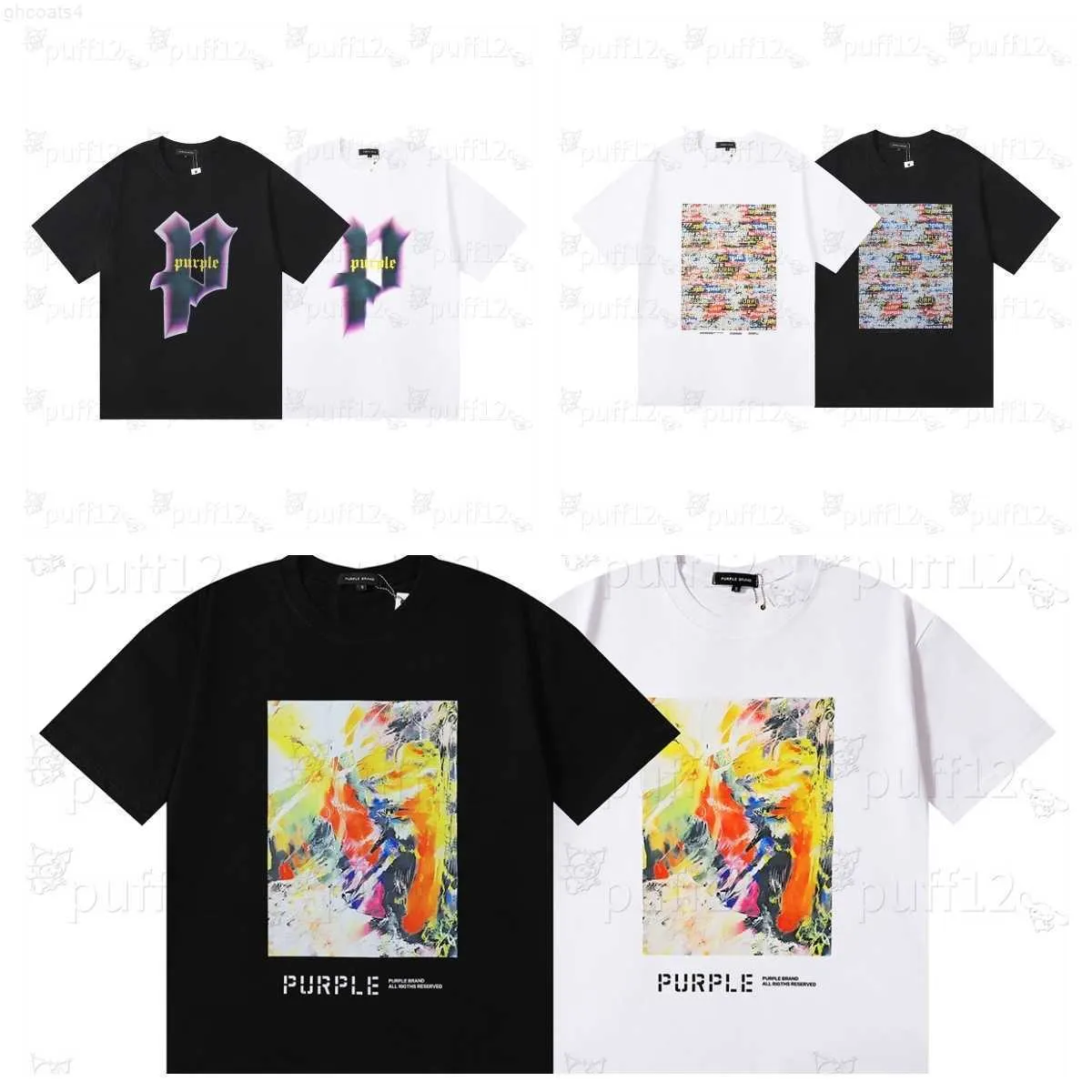 Camiseta de diseñador para hombre Camiseta de marca púrpura Ropa 100 Camisa de algodón Graffiti Evil Fun Alfabeto colorido Estampado Bosquejo Pintura al óleo Patrón Street Hip Hop L JRO3