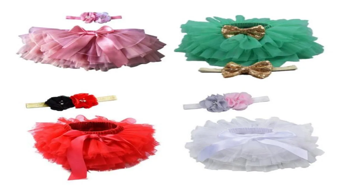 Retail Baby Girls Tulle Bloomers kjolar med blomma pannband spädbarn flicka designer kläder tutu blöjor täcker veckade kjolar 50 av1955214