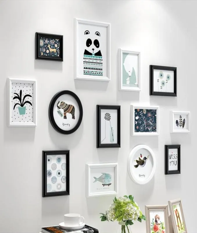 WhiteBlack Simple Style Wall Hanging Po Frames Set 13pcsset Wooden Picture Frame Living Room Home Decor Po Frames91779125279432