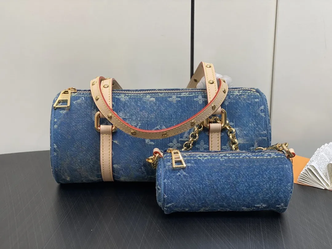 M46830 Papillon handväska Ny kvinnors väska denim cylinderkedjan