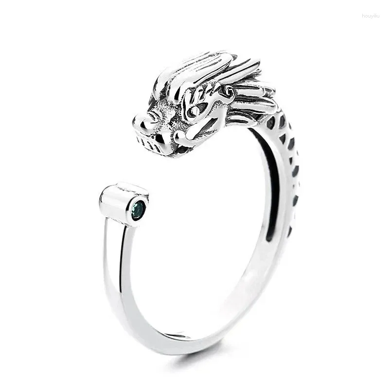 Klusterringar trendiga 925 sterling silver ring för par smycken utsökt drake phoenix kristall ögon djurmönster män kvinnor finger