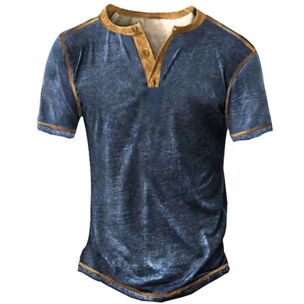 Herrenhemden Henley Plain Shirt V-Ausschnitt Bedrucktes Top Vintage Baumwolle Übergroßes T-Shirt Männer Harajuku Kleidung Streetwear Homme 230226