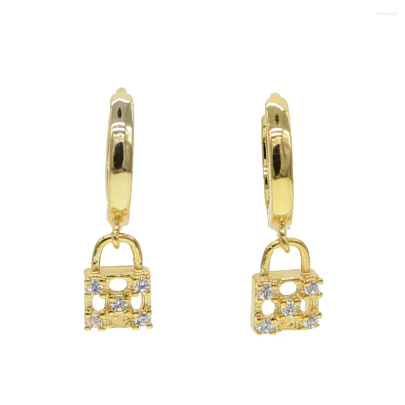 Orecchini pendenti Micro pave Clear Cz Plain Lock Charm Orecchino Gioielli