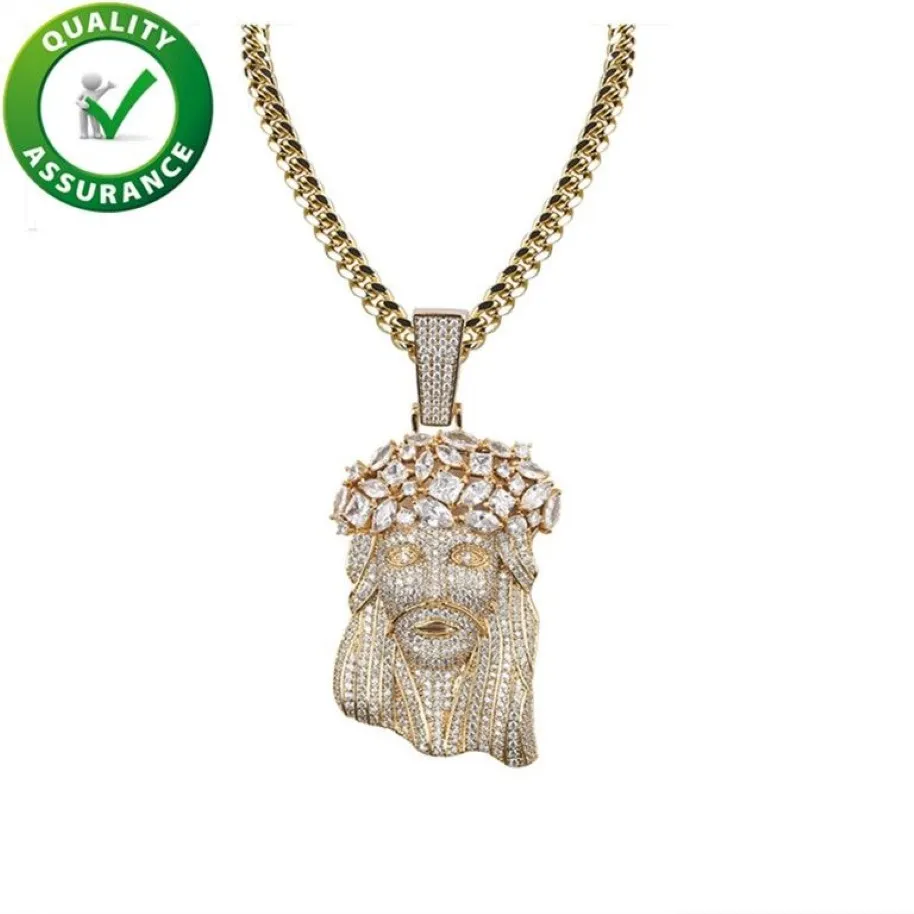 Jesus Piece Pendant Hip Hop Jewelry Mens Gold Chain Pendants Luxury Designer Halsband Statement Rapper Jewelery Diamond Hiphop Cu250s