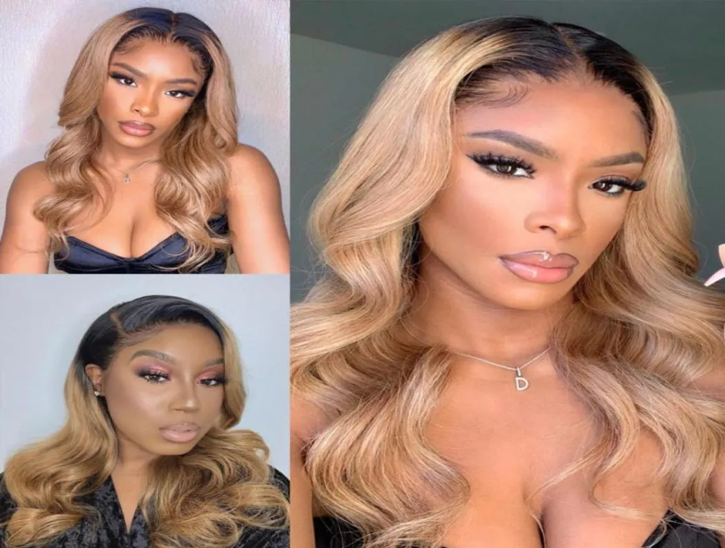 Indien Ombre Blonde Noeuds invisibles 5x5 Soie Top Lace Frontal Perruques de cheveux humains avec des cheveux de bébé pour les femmes noires Natural Hairline1487648