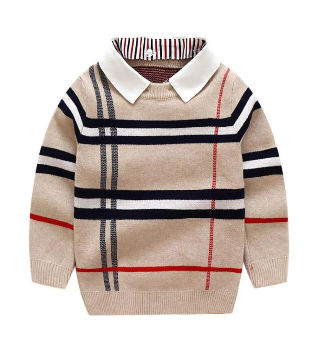 Jungen Plaid Stricken Jacquard Pullover Kinder Abnehmbare Revers Langarm Strickpullover Designer Preppy Style Kinder Lattice Jump1711669