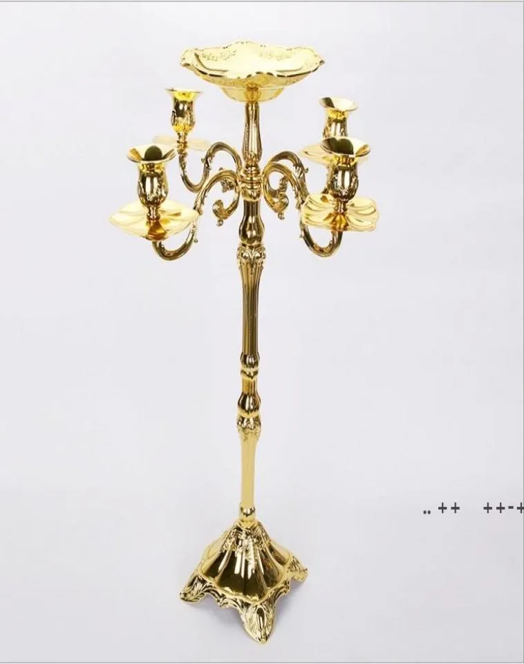 Candelabro de suelo chapado en oro de alta calidad, candelabro de metal de 83 cm, candelabro de oro puro con un bonito cuenco de flores FWB105921793673