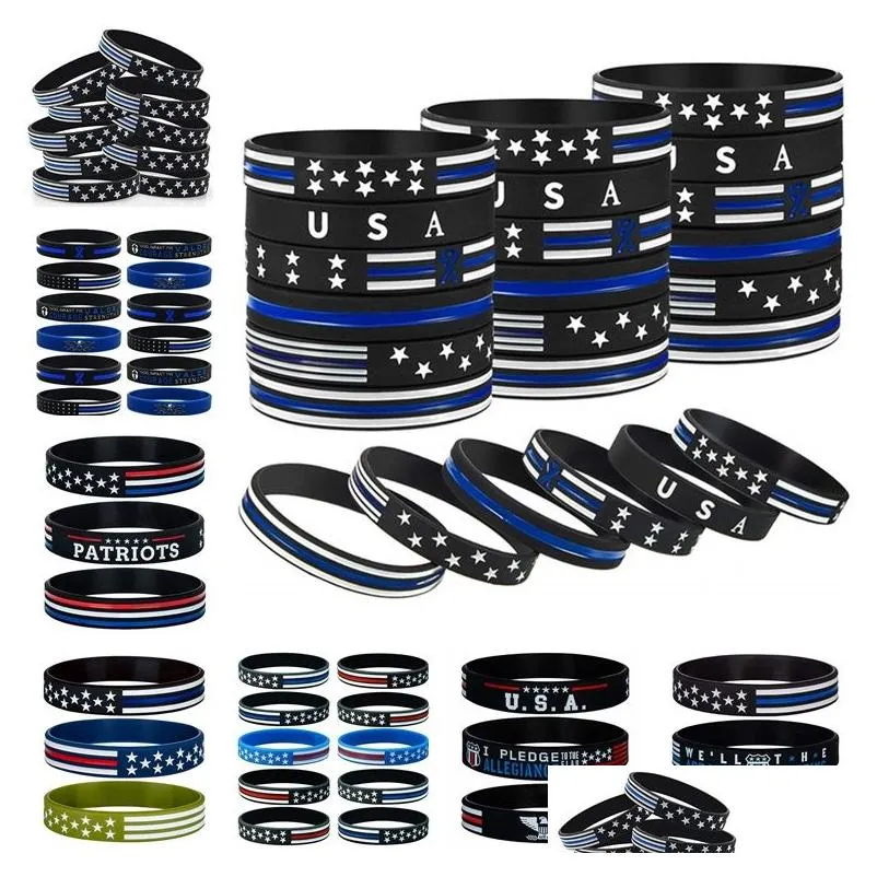 Party Favor 126 Styles 600pc/Lot Thin Blue Line American Flag Arilets Sile Wristband mjuk och flexibel för normala daggåvor Drop D DHT9Y