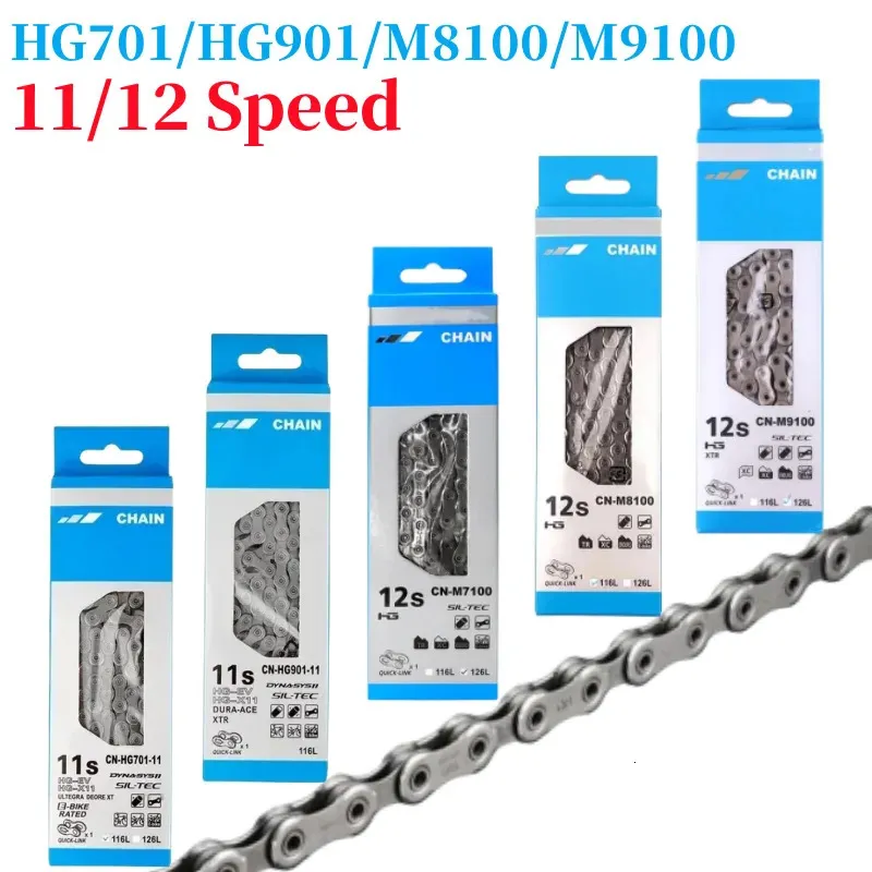 Deore XTR XTR Road MTB Bike Chains 1112S Bicycle CN HG701 HG901 M7100 M8100 M9100 med QuickLink 116L126L kedja 240228