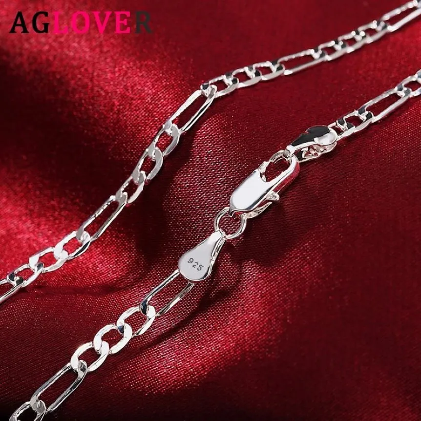 Łańcuchy Aglover 925 Sterling Srebrne 16 18 20 22 24 28 28 30 cali 4 mm Link Naszyjnik dla kobiety Man Fashion Wedding Biżuter Prezent206i