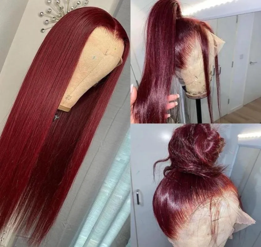 150 Density 13x4 Lace Frontal Hair Wig for WomenNew Red Colorful Brazilian Straight Lace Front Wig Pre Plucked9055604