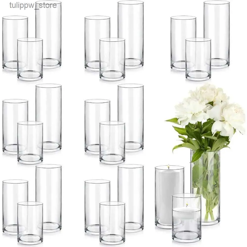 Vase 24 PCS Glass Cylinder Vase Hurricane Vase Bulk for Centerpieces Flowating Candle Tall Glass Pillar Candle Holder L240309のための花瓶