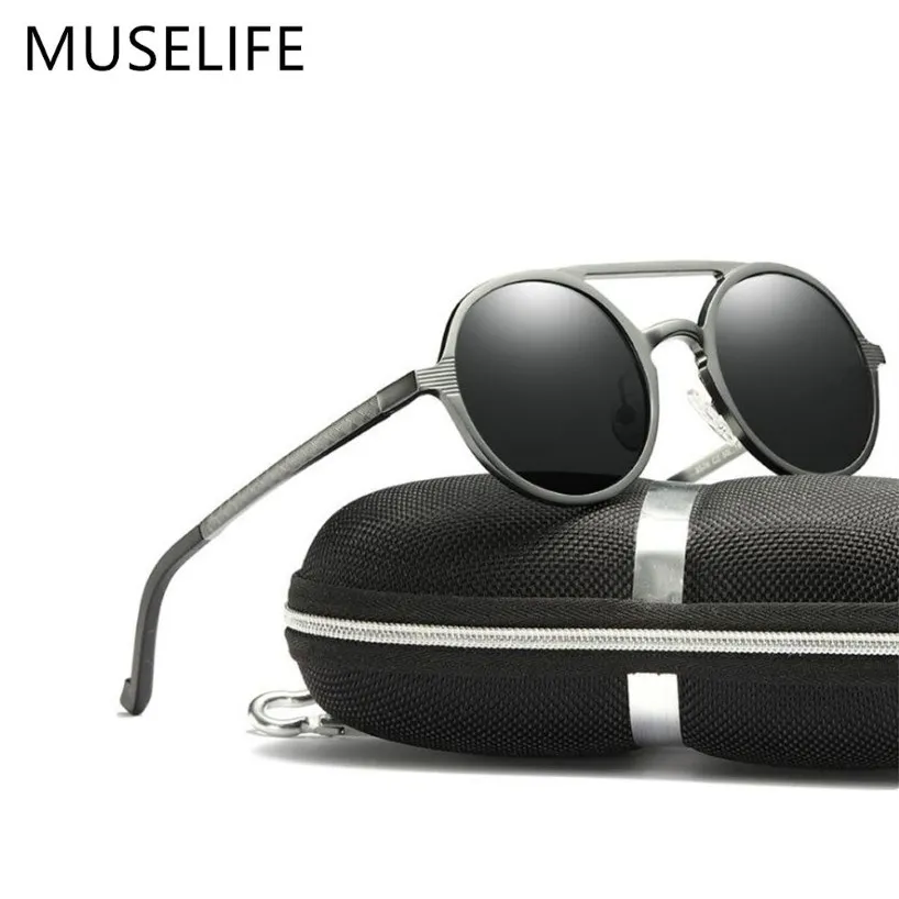 Muselife Brand Aluminium Magnesium Polarised Solglasögon Solglasögon Herrrundan Kör Punk Glasses Shadow Oculus Masculino Y21844