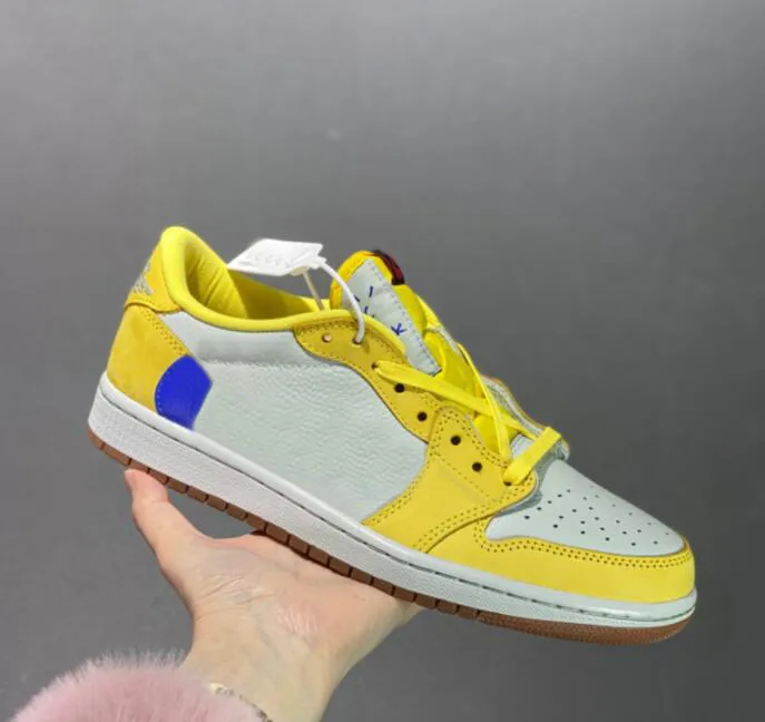 Travis X 1 Low OG Canary men womens Basketball Shoes Yellow White Blue outdoor Sports Sneakers DZ4137-700 With Box Racer Blue-Light Silver-Gum Medium Brown