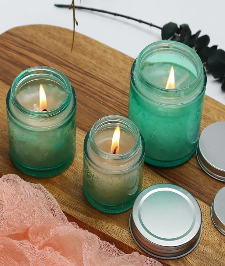 80g 120g 200g green large mouth glass empty jar for scented candle DIY handmade candle5780165