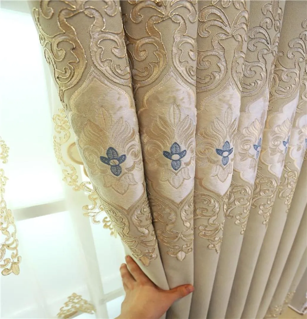 beige curtain European luxury embroidery thickening chenille cloth blackout window screen bedroom living room custom finished curt3685790