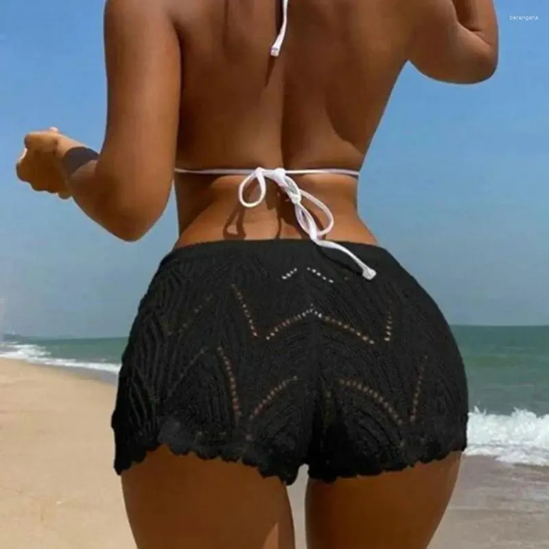 Pantalones cortos de mujer de encaje cintura elástica alta cintura de punto playa para mujer cordón color sólido