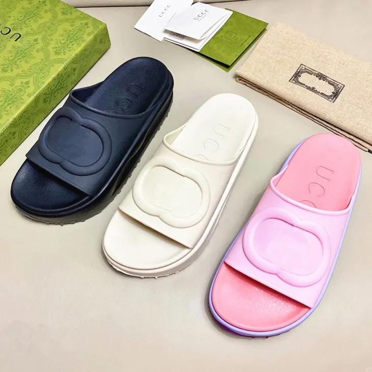 Luxury sandal Women's Interlocking Double Pillar Designer Shoe Rubber sole Mule Flat sandale Slippers Summer slider Thick Sole Casual Fashion slide platform shoe