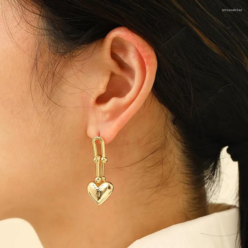 Boucles d'oreilles pendantes pour femmes, mode coréenne, chaîne commune, épissage, clou d'oreille en forme de cœur, Vintage, argent 925, goutte d'aiguille, bijoux