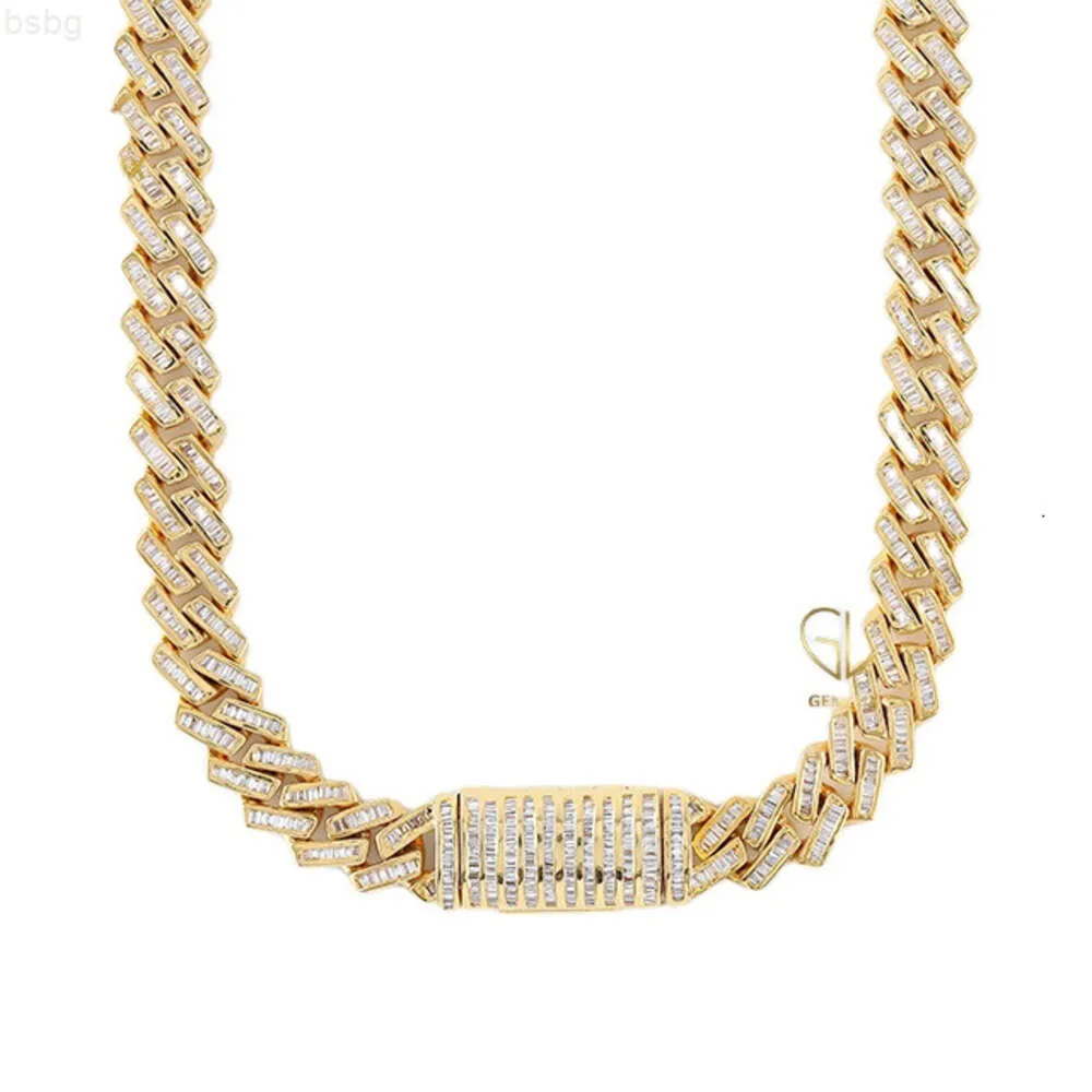 Vendita calda Trendy Hiphop Baguette Cut Moissanite Gioielli con diamanti 14k Oro massiccio Miami Collana a maglia cubana per uomo