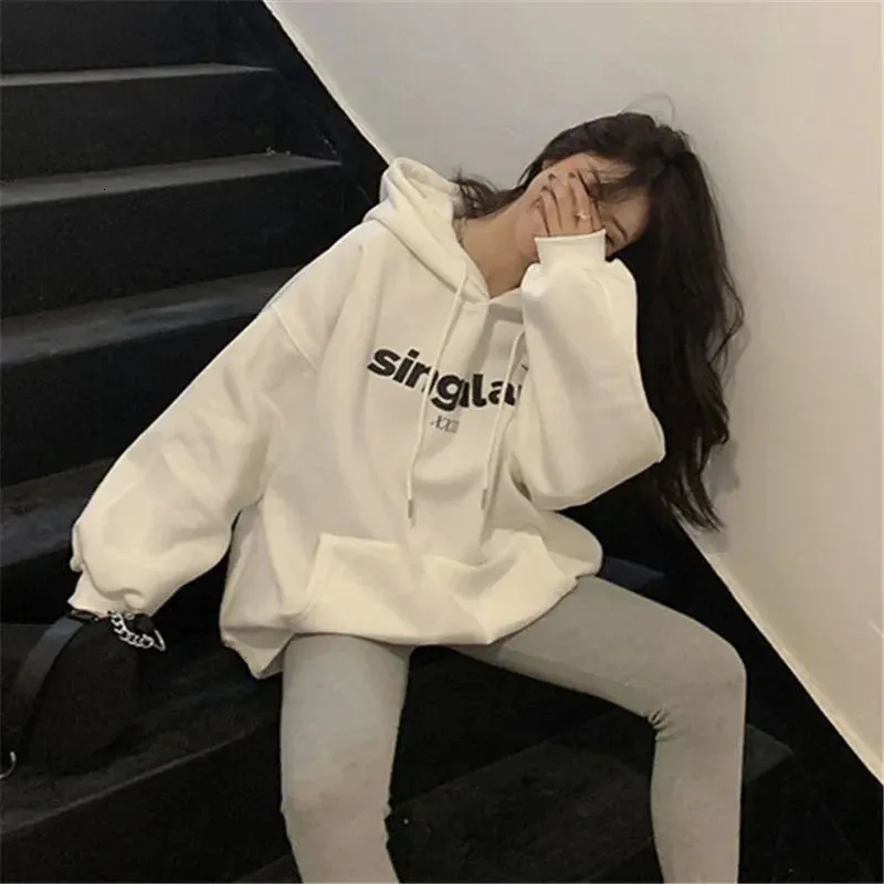 Womens Fashion Hoodie Autumn and Winter 100 Cotton Warm Printed Letter Oversized Y2K Top 240306