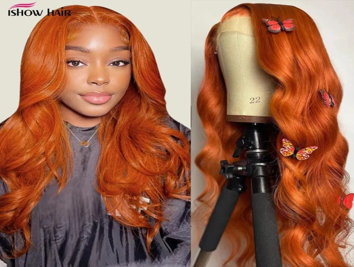 Ishow 1440inch HD Transparent Lace Front Wig Human Hair Wigs 13x4 13x6 5x5 4x4 Orange Ginger 350 Yaki Straight Curly Water Loose5583066