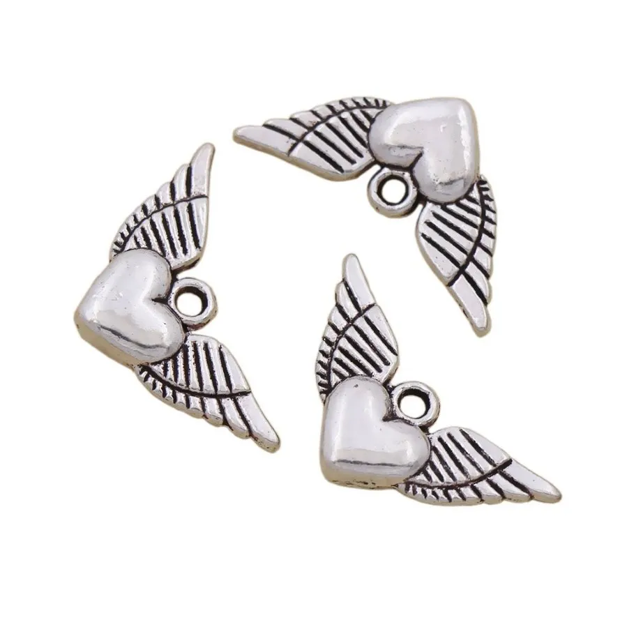 Angel Heart Wings Spacer Charm Beads Pendants 200pcs lot Antique Silver Alloy Handmade Jewelry Findings & Components DIY L189325A