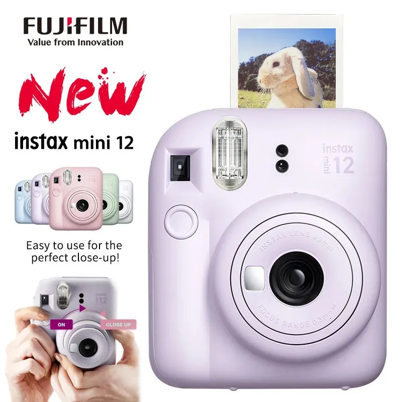 Origin Fujifilm Instax Mini 12 인스틱 카메라 Pinkbluegraywhitepurple Instax Mini Film Po Paper 240229