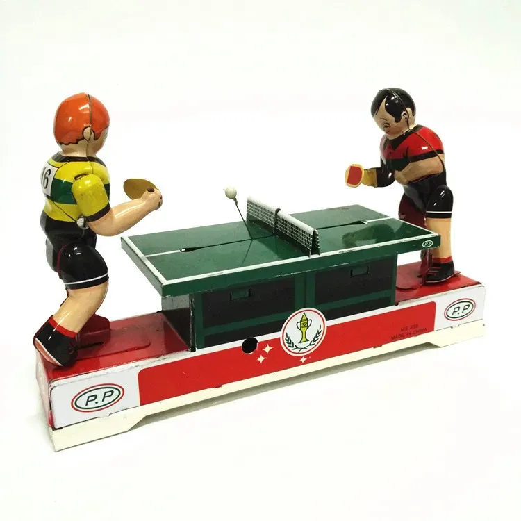 Engraçado adulto coleção retro wind up brinquedo metal estanho jogando ping pong atletas mecânico relógio brinquedo figuras modelo crianças presente 220307