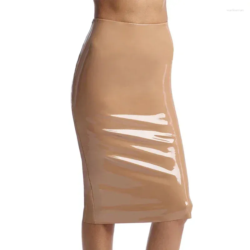 Skirts Stretch Slim Faux Latex Skirt Women High Waist Sexy Bodycon Shiny Patent Leather Pencil Hem Back Split Clubwear Custom