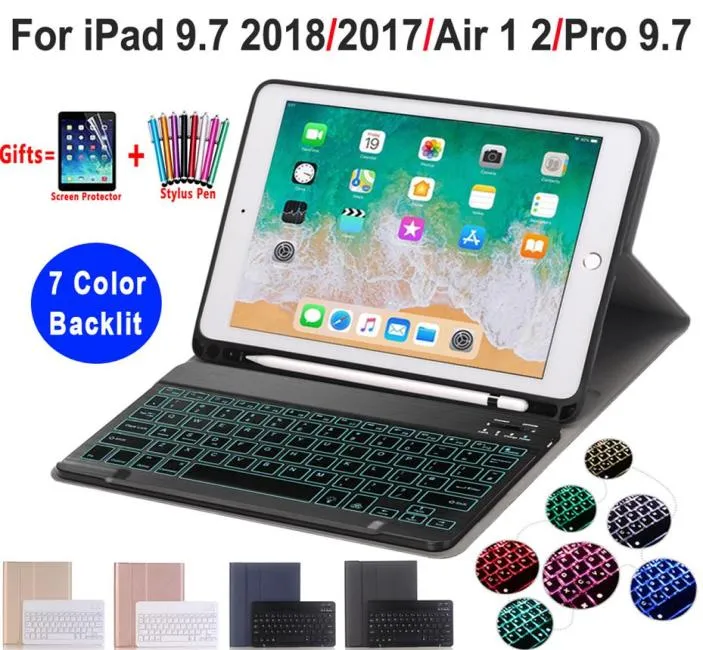 Étui pour clavier rétroéclairé pour Apple iPad 5e 6e génération 9 7 2018 2017 Air 1 2 Pro 9 7, housse en cuir intelligente avec porte-crayon214Q3471099